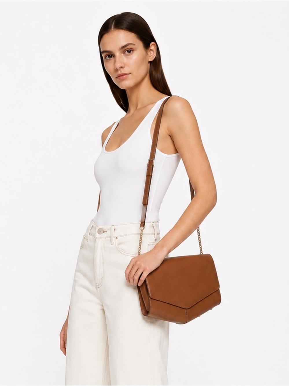 Sandro Paris Lou Alezan Leather Envelope Crossbody Bag Camel Brown New Purse